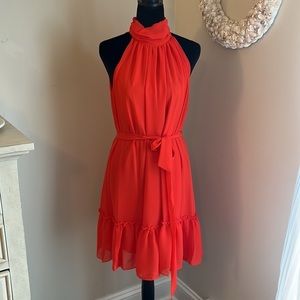 NWT: Taylor Petite Orange Halter Chiffon Dress | 10P